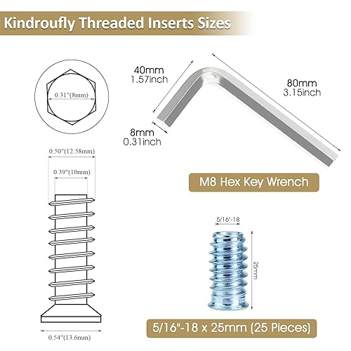 Miniatura 3 de Kindroufly Insertos roscados de 516"-0.709 x 0.984 in, insertos de tuerca, insertos de madera, acero al carbono chapado en zinc azul, insertos
