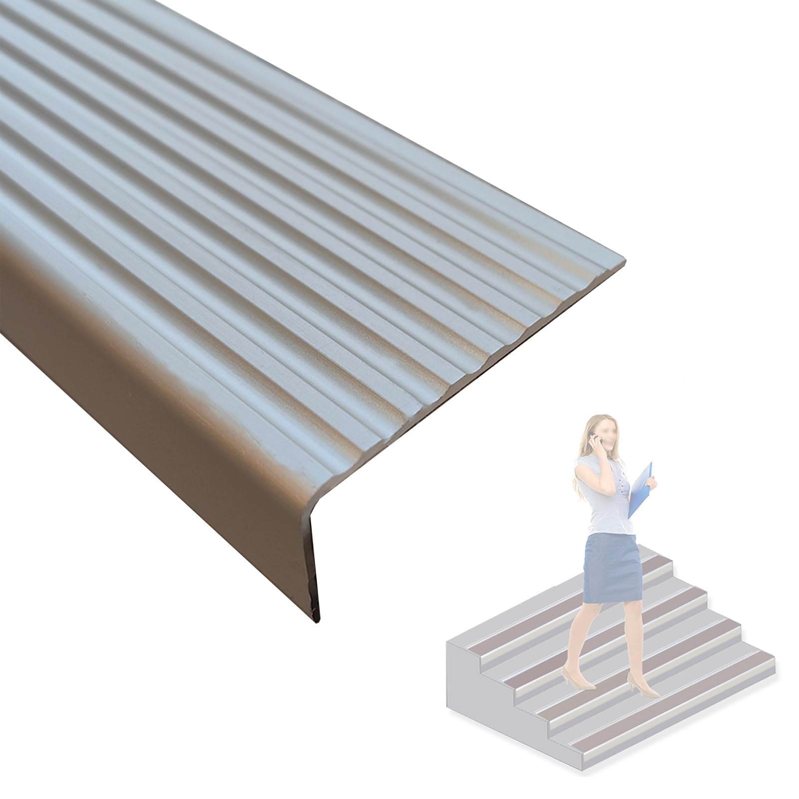 Antypoślizgowy profil aluminiowy L-Sd Ed listwa wykończeniowa do schodów, drewna, metalu i płytek, do użytku wewnątrz/na zewnątrz, srebrny, 60 x 30 mm (2,4 x 1,2 cala)