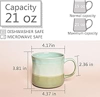 Vista 63 de Bosmarlin Large Stoneware Coffee Mug, Big Tea Cup for Office and Home, 21 Oz, Dishwasher and Microwave Safe, 1 PCS (Geometry-Green)