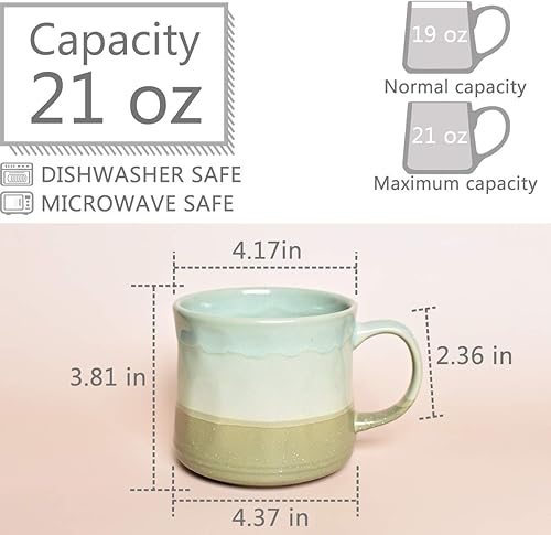 Miniatura 2 de Bosmarlin - Taza de cerámica mate para oficina y casa, 21onzas, apta para lavavajillas y microondas, 1 unidad, para té y café (verde)
