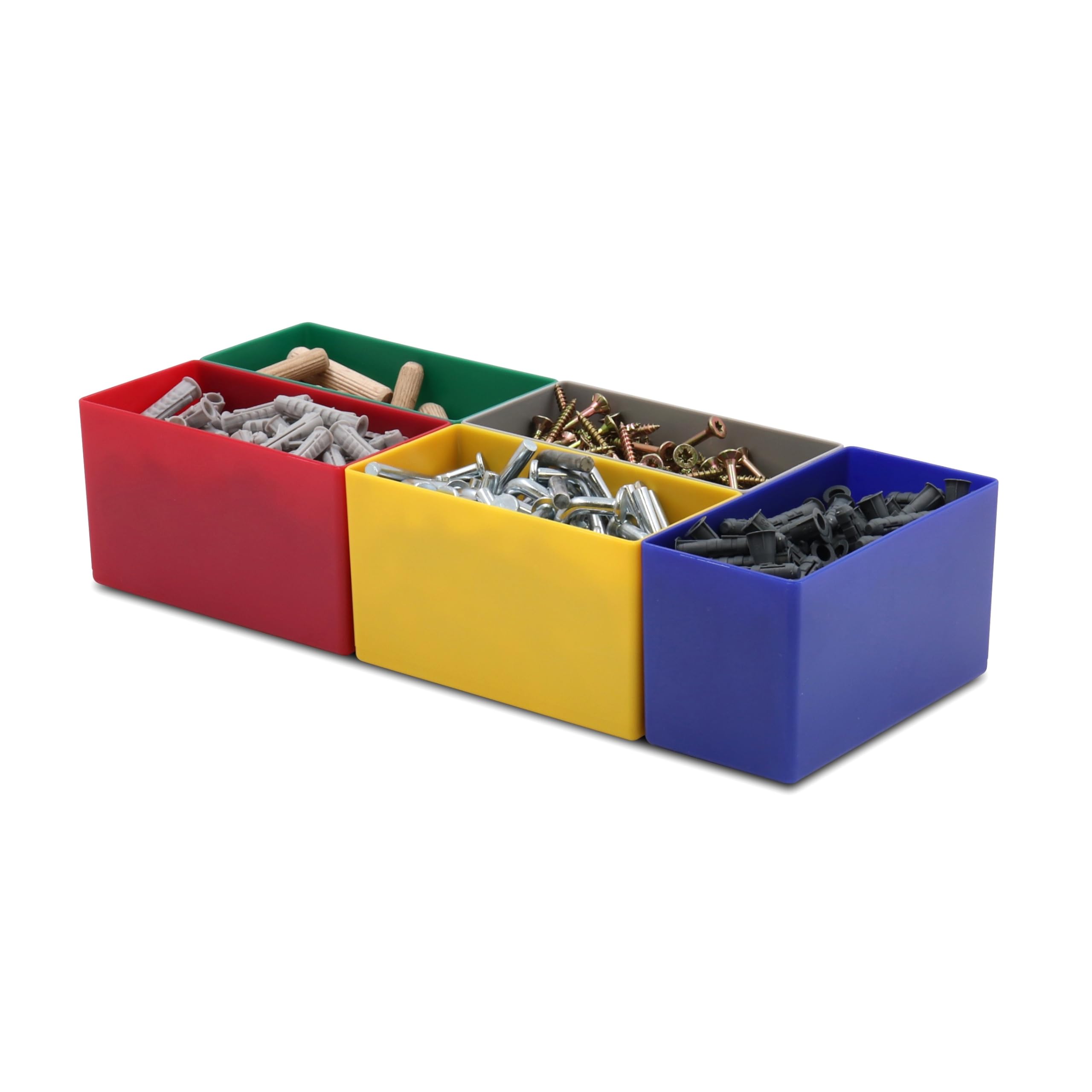 1a-TopStore 25 Stück Einsatzkasten Serie E63, farblich sortiert, 5 Farben u. 4 Größen, aus Polystyrol, Industrienorm, für Schubladen, Sortimentskästen etc. (farbmix, 63/2 108x54x63 mm)