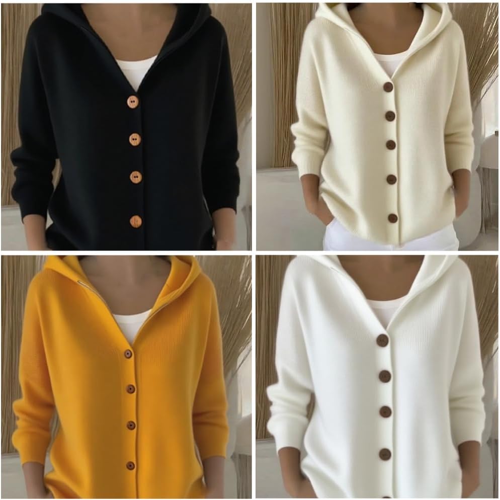 Womens Button Down Hooded Cardigan Sweaters, Knit Hoodie Coat Jacket, soft and comfortable