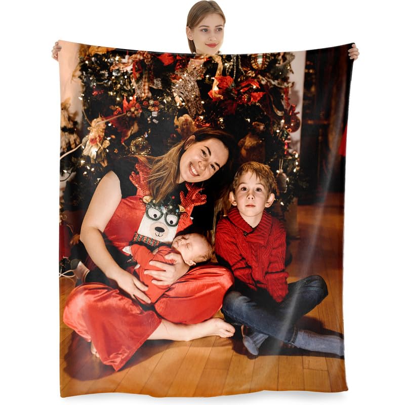 Personalised Blanket,Custom Blanket with Photos Customized Flannel Throw Blanket for Adults Kids,Personalised Gifts for Mum,Dad,Boyfriend,Girlfriend,Best Friends(1PhotoB-100x127cm) — image 1