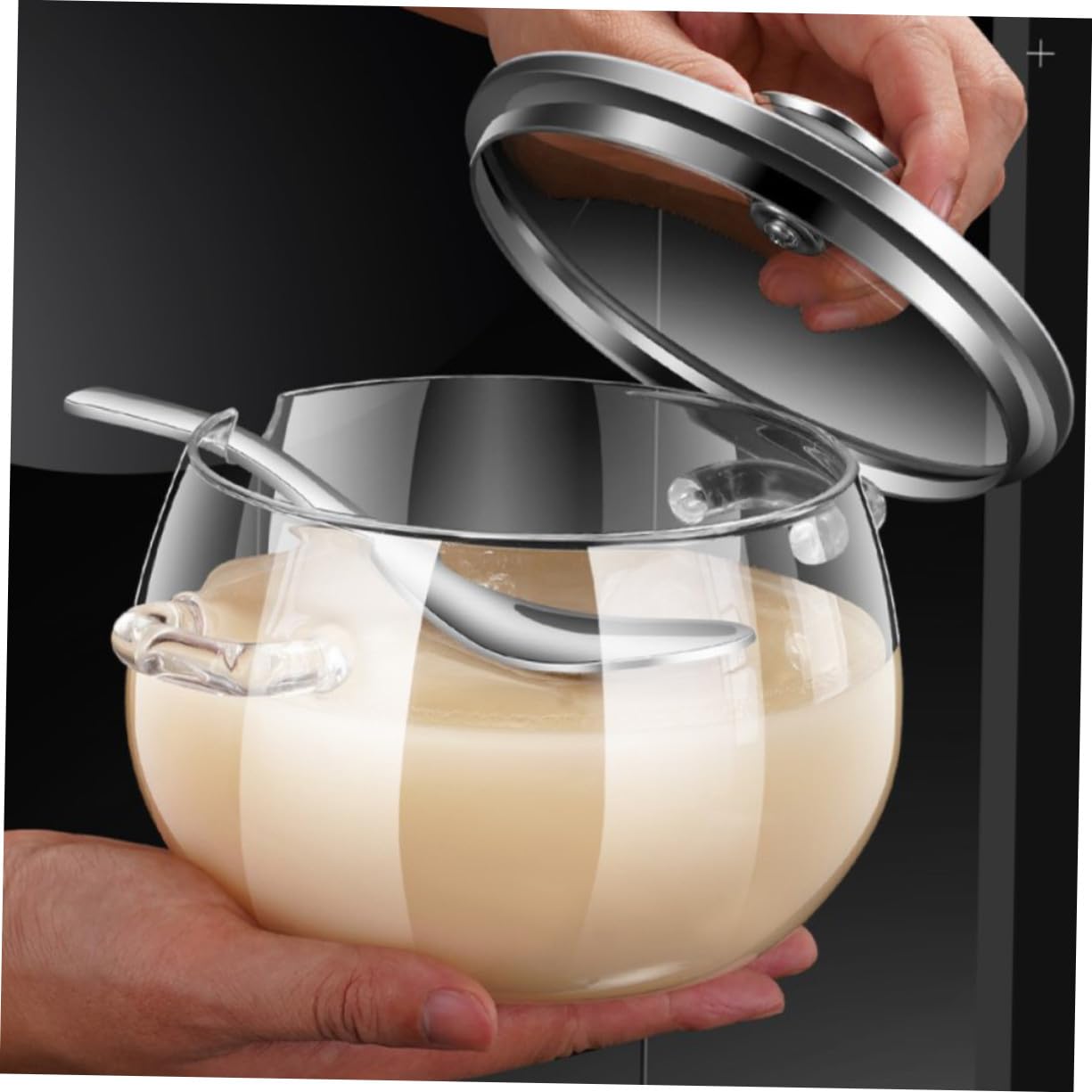 Großer Vorratsbehälter aus Glas und Edelstahl mit Deckel und Löffel 1200ml Fettresistenter Aufbewahrungsbehälter für Küche und Milchpulver