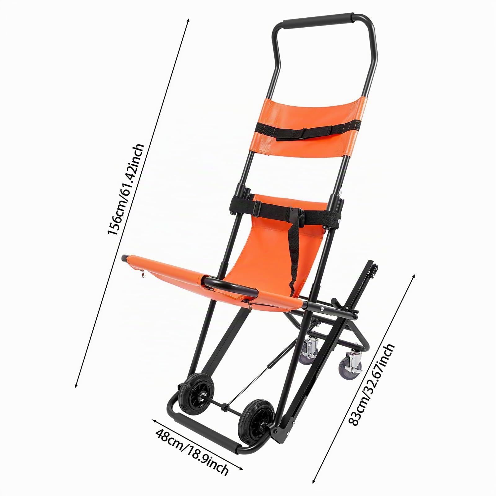 Sedia a rotelle per scale, capacità di carico 397 lbs, pieghevole, arancione, utilizzabile in caso di incidenti incendiari, ambulanze, ospedali