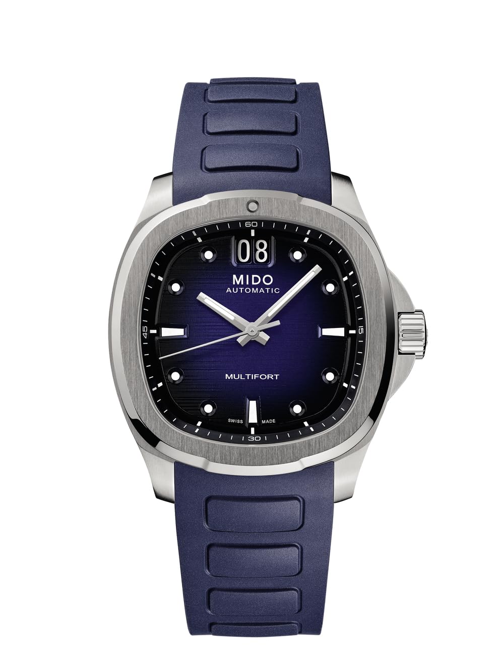 MIDOMultifort TV Big Date - Swiss Automatic Watch for Men - Stainless Steel, 40mm Case, Blue on Blue Rubber, Modern