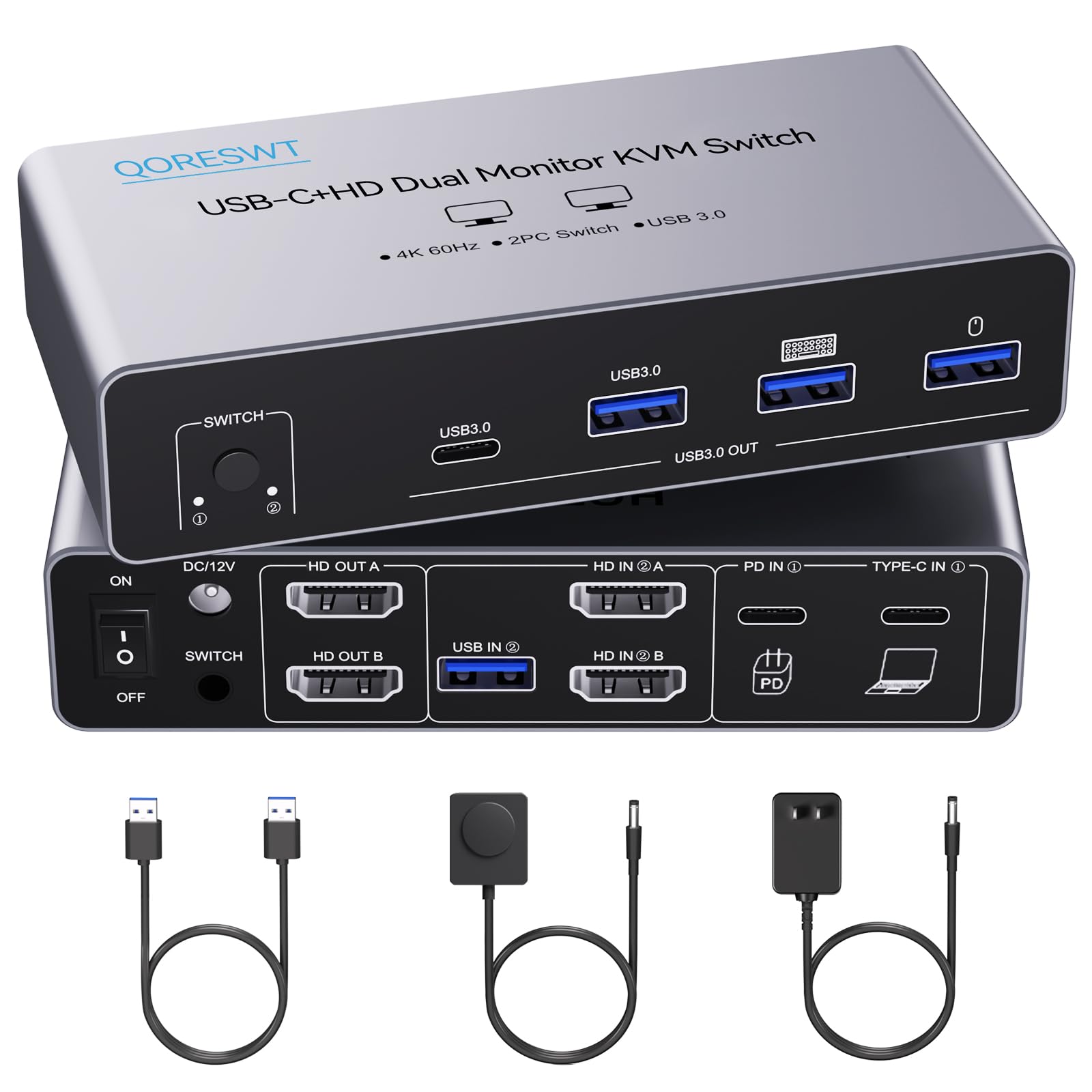 KVM Switch 2 Monitors 2 Computers USB C, Desktop + Laptop Dual Monitor KVM Switch, Support 4K@60Hz with PD Power Function for Laptop, Suitable for Office/Work from Home, Programmer Setup, AI Worker-image-44