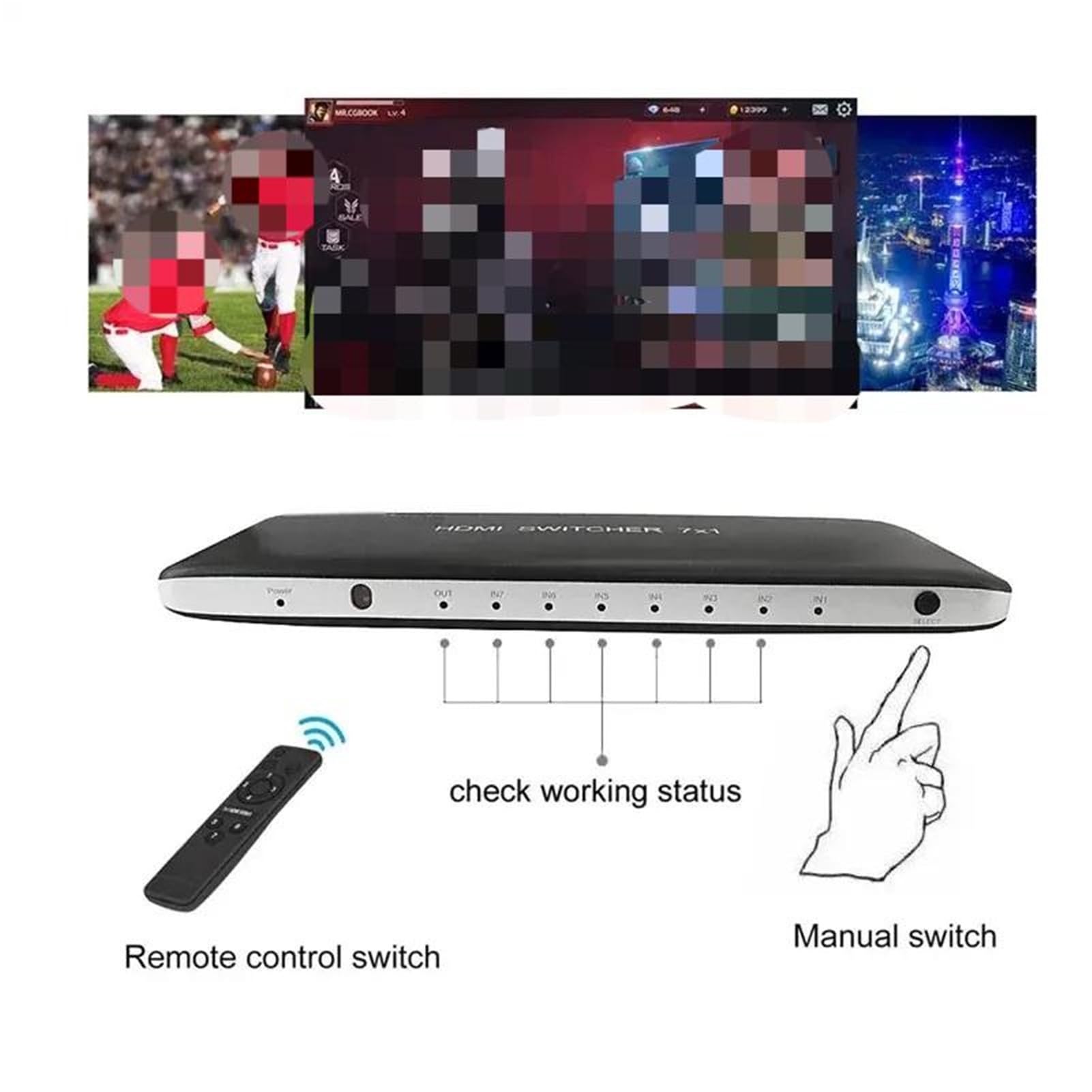 Convertitore Video 7x1 Switch 2.0 Compatibile con HDMI 7 in 1 out 4K 60HZ for PC a TV Monitor Proiettore con Ampia compatibilità, Facile da configurare