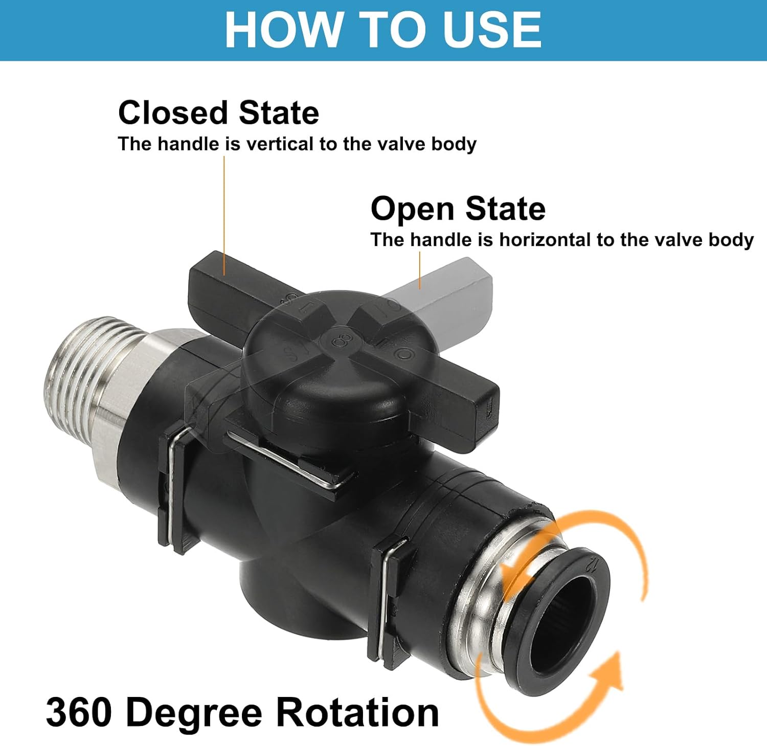 PATIKIL Pneumatic Ball Valve 1/2" OD x 3/8" PT Male Thread, 3 Pcs Push to Connect Fittings Ball Valve Air Flow Control Valve Hose Fittings Straight Quick Connect Union for Compressed