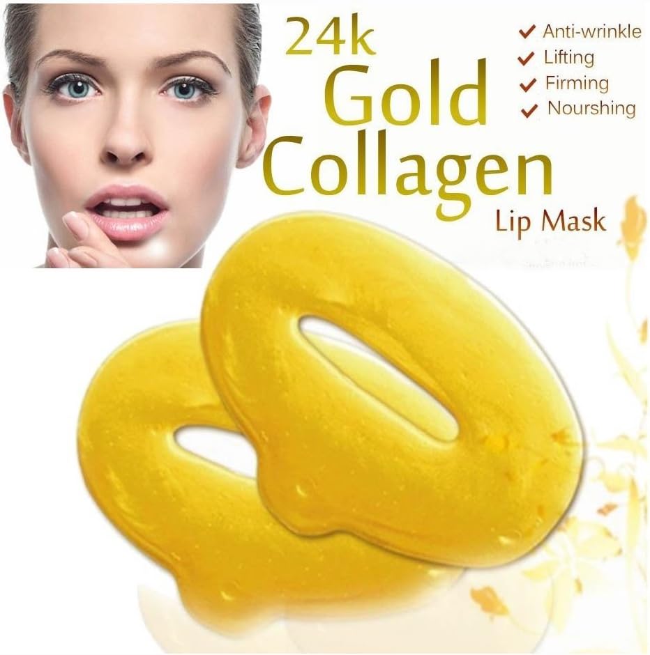 5 Masks 24K Gold Collagen Lip Treatment Mask Patches. Plumper Fuller Softer Lips. Anti Aging Reduce Fine Line Wrinkles Creases Hydrating Moisturizing Uplifting Tone Firmer Smooth Lips Regeneration. …