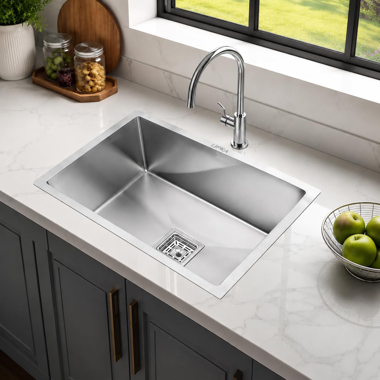 LIPKA Handmade Exclusive Single Bowl Kitchen Sink - 24x18x10 inches | Premium Stainless Steel Sink with Brushed Matte Finish | Kitchen Sink Including Coupling, Waste Pipe-image-35