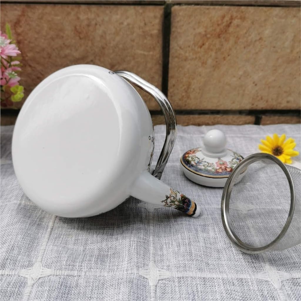 Tetera esmaltada Kung Fu Tetera esmaltada Tetera Rosa Tetera de Leche Mini Tetera Cocina de inducción Tetera Tetera de Flor pequeña Tetera (E 1L)