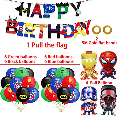 DWTECH Superheld Avengers Feestdecoratie 28 stuks ballonnen met 4 stuks grote folie ballonnen, 1 Happy Birthday banner… - Image 3