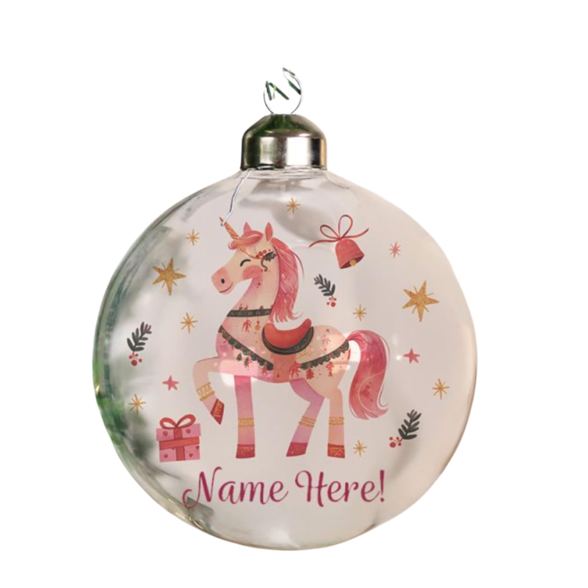 Caleli Gifts White Personalised Christmas Bauble. Unicorn Bauble.