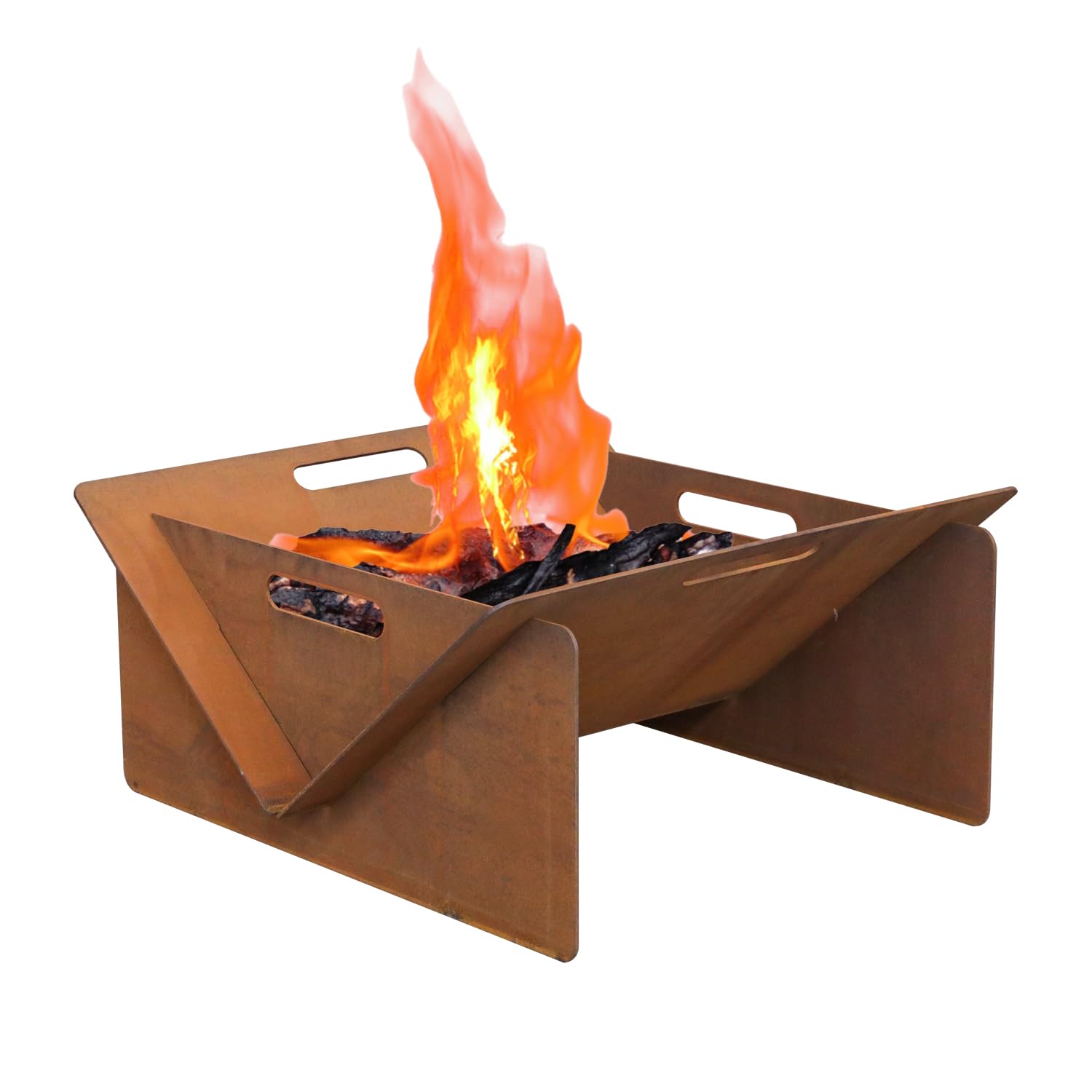 Portable Fire Pit Wood Burning Outdoor Firepit Corten Steel Campfire Folding Fireplace 20 Inch for Camping Outdoor Heating Backyard Bonfire Charcoal Firewood Patio Garden