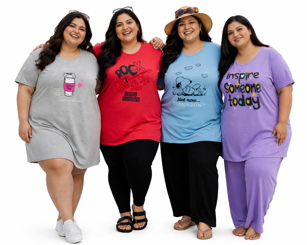 la rainbow Women Cotton Blend Regular Fit Plus Size Long Chest Print T-Shirt for Everyday Wear(Combo of 4)-picture-51