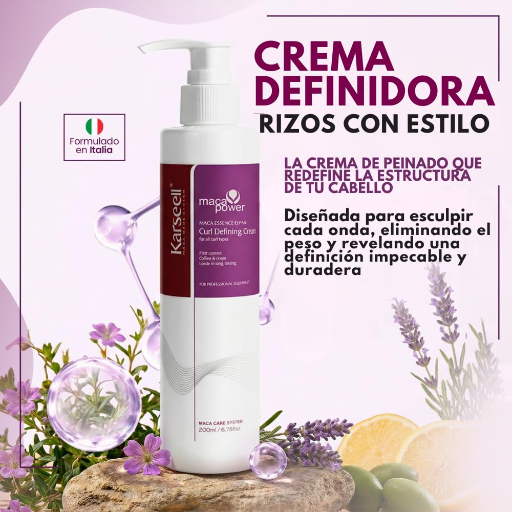 Karseell MACA CARE SYSTEM Zestaw Włosy Kręcone Defining Cream 200ml + Argan Oil Serum 50ml Duo Profesjonalna Kuracja Regenerująca Włosy Suche Zniszczone Anti Frizz Nawilżenie Curly Girl Method