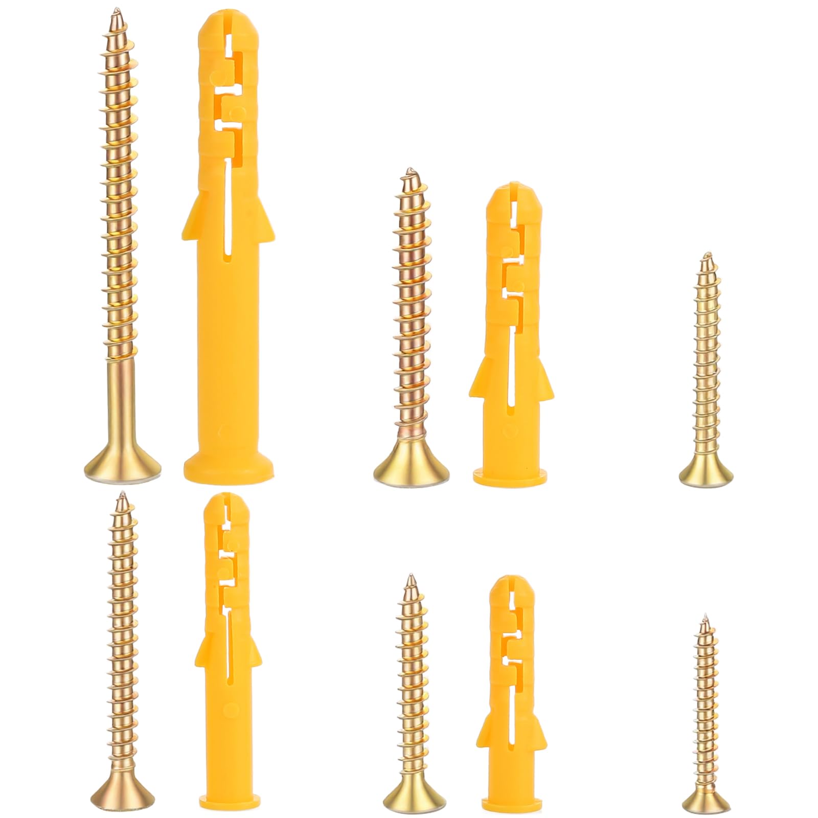 300 Pcs Wall Plugs and Screws Set, 150 Plastic Wall Anchors and 150 Self Tapping Metal Screws, 4 Wall Plug Sizes and 6 Screw Sizes for Brick Concrete Drywall Masonry Hanging and Mounting