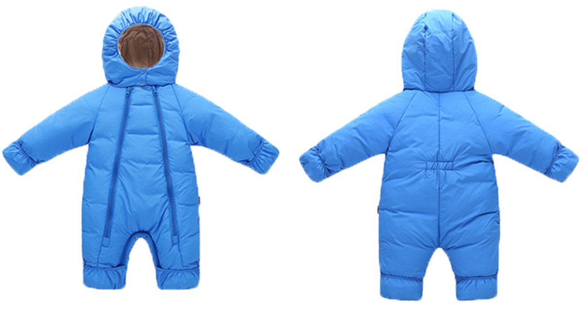 JELEUON Baby Girls Boys One Piece Soild Color Zipper Winter Warm Hoodie Romper Snowsuit Jumpsuit 0-6 Months Blue