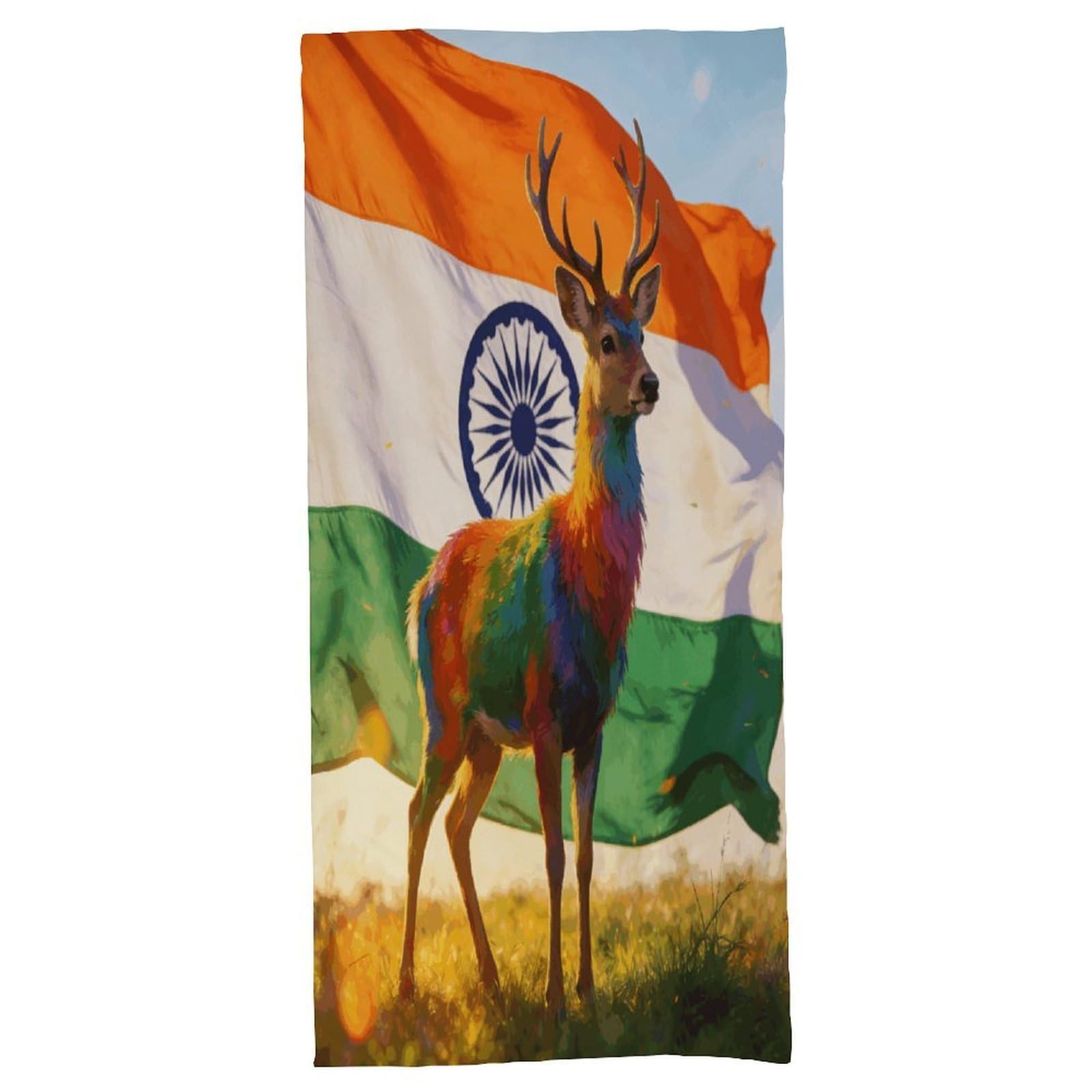 Fodpand Style Colorful Deer And National Flag Bath Towel, Highly Absorbent & Quick Drying Beach Towel, Compact & Lightweight Pool Towel For Bathroom, Beach, Pool, Gym, Spa, And Hotel Use
