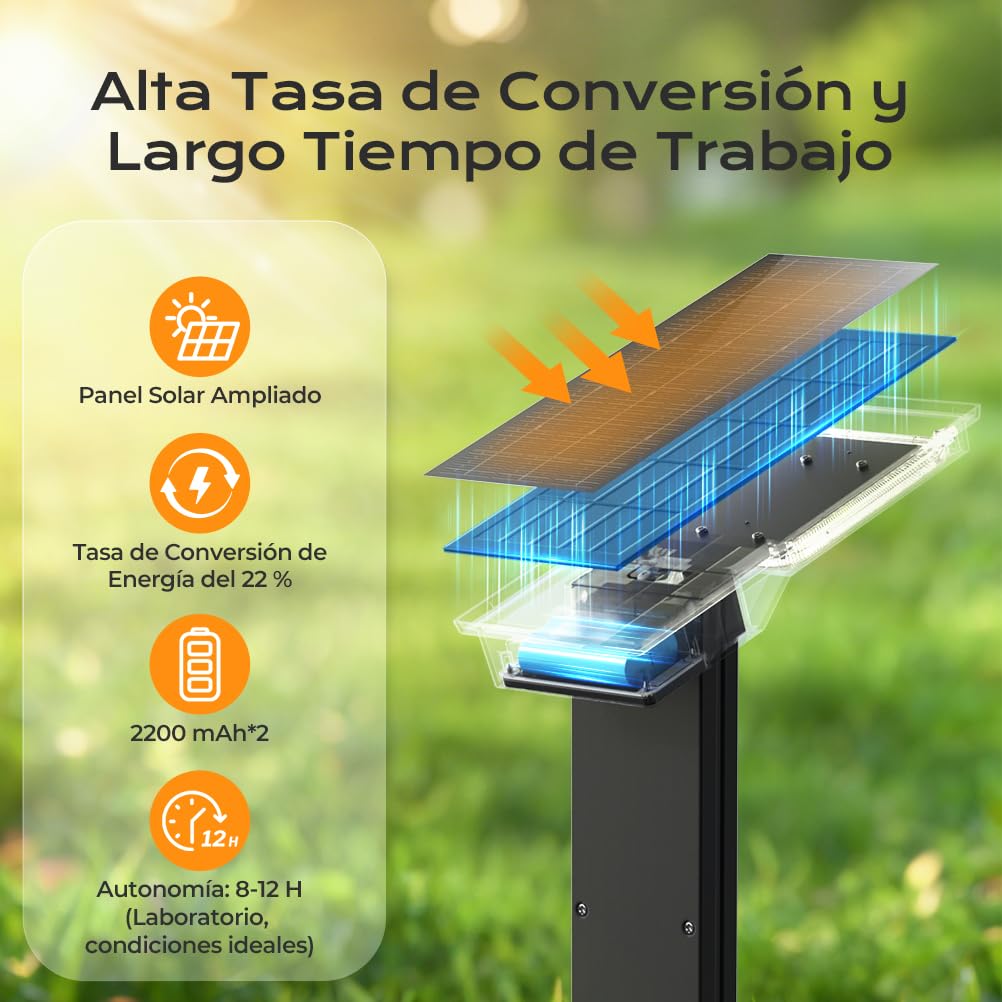 OUSFOT Luces Solares Exterior Jardin con Sensor de Movimiento, 4400mAh Luz Solar Exterior Jardin 2 piezas, 32 LED 6500K Impermeable Focos Solares para Exterior, Avenidas, Caminos y Prados