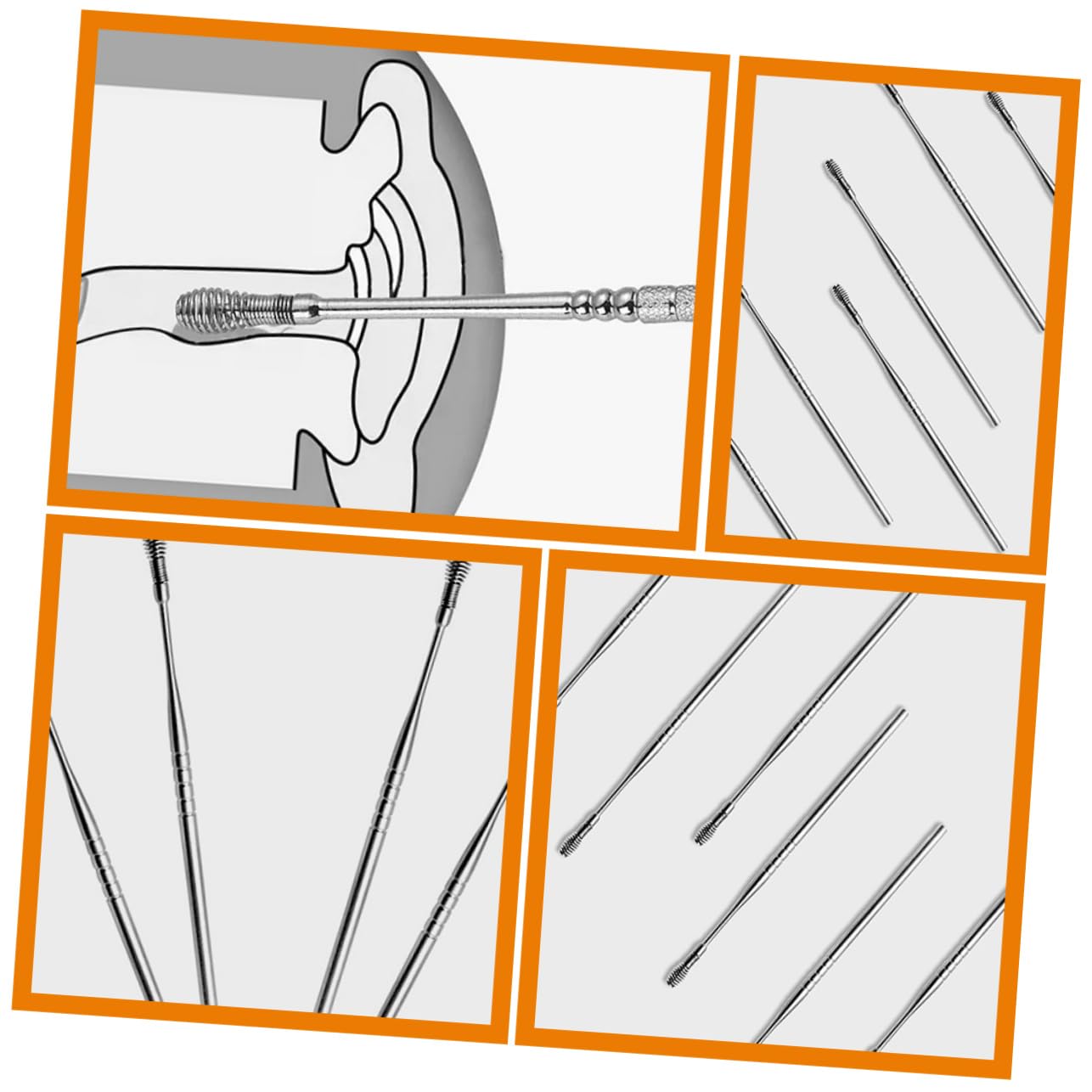 Anneome Portable Ear Cleaning Kit 6pc Set Earwax Scoops Spiral Ear Cleaning Tools Stainless Steel