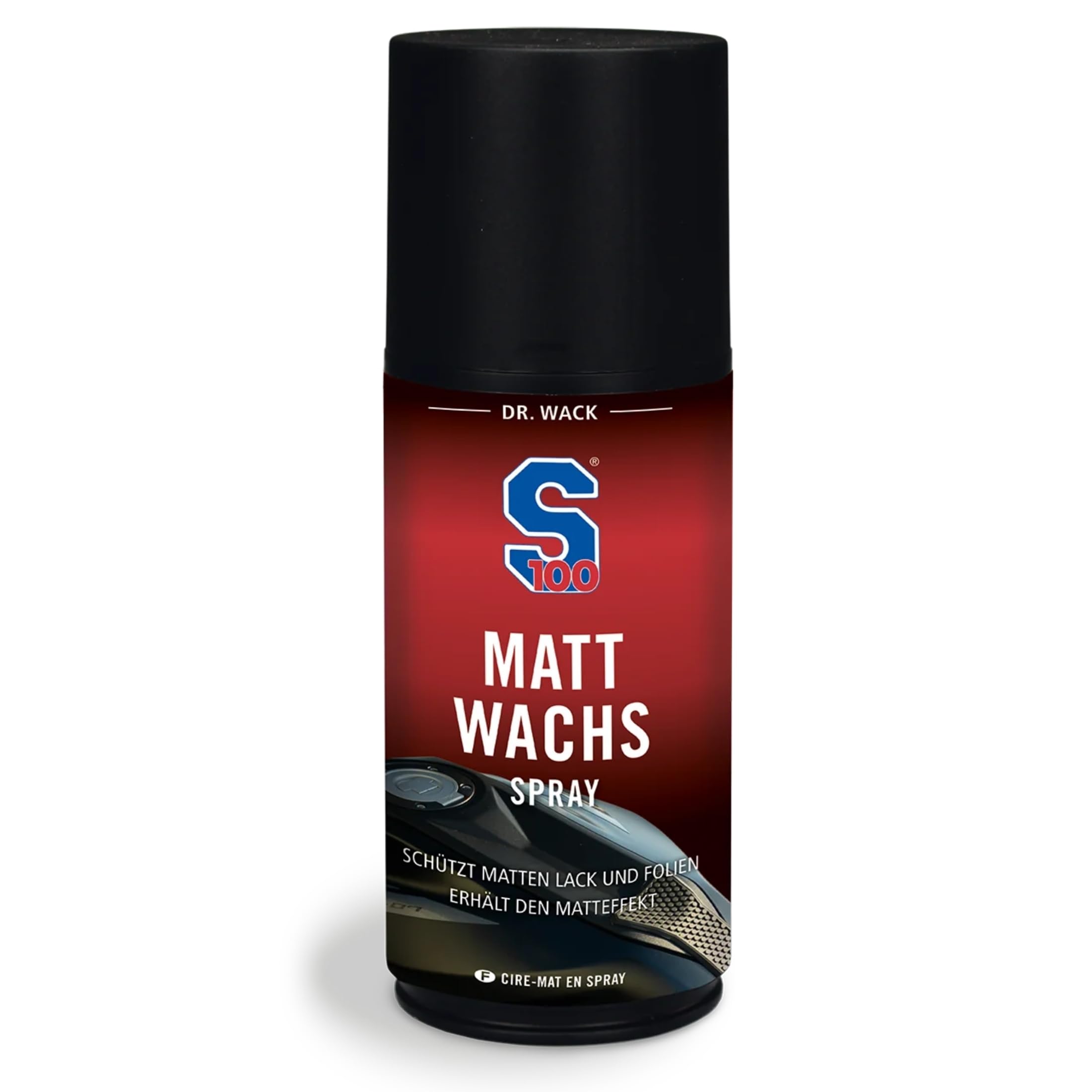DR. WACK S100 Matt Wachs-Spray 250 ml - Motorradwachs mit Abperl-Effekt - Sprühwachs für langanhaltenden Lackchutz - Motorrad-Versiegelung - Für matte Lacke & Folien - Hochwertige Motorradpflege