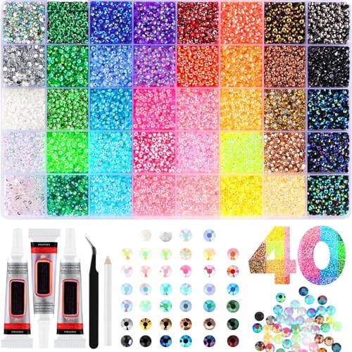32000Pcs 40 Colors Resin Jelly Rhinestones Bedazzling Kit with B7000 Glue 3mm Flatback Gems for Crafting Diamond Art Ideal for Clothing Shoes Nail Tumblers DIY Projects