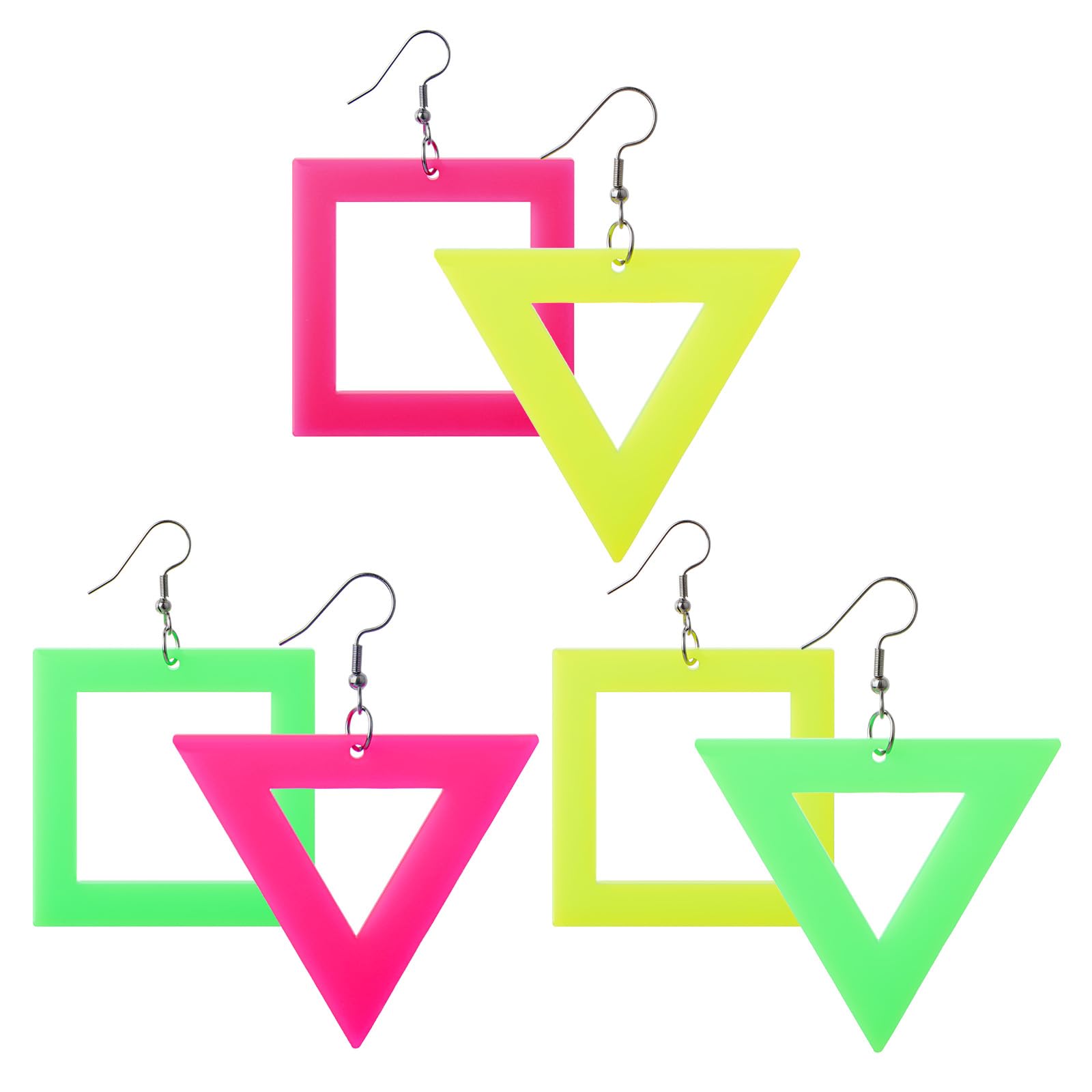 5 Paia Di Orecchini Colorati Al Neon Flash Anni '80 – Forma Fulmine E Tappi Piatti, Acrilico Leggero, Per Feste A Tema, Halloween, Carnevale - 5