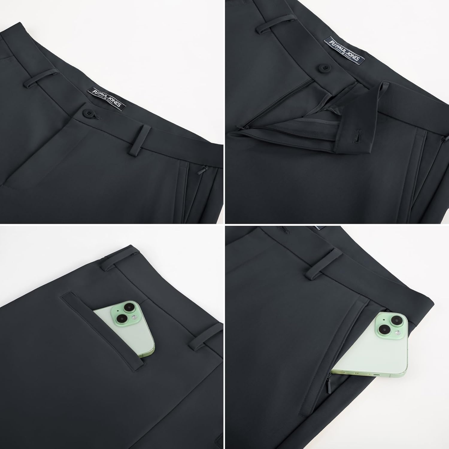 PJ PAUL JONES Mens Business Casual Pants for Work Stretchy Waistband Pants for Golf Tennis Dark Blue L - Image 6