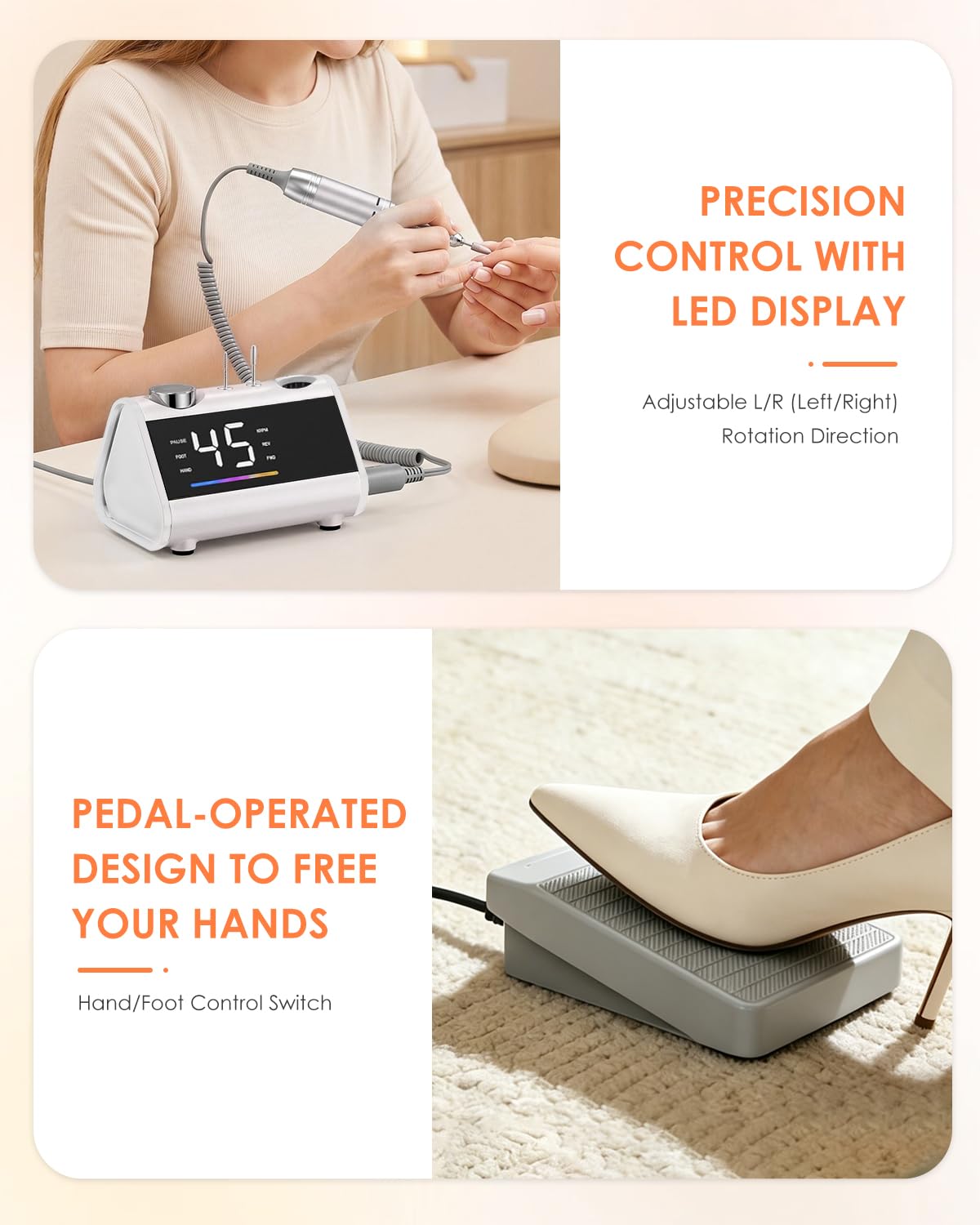 CozyZen Elektrische Nagelfräsmaschine mit LCD, Profi Nagelfeile kabelgebunden