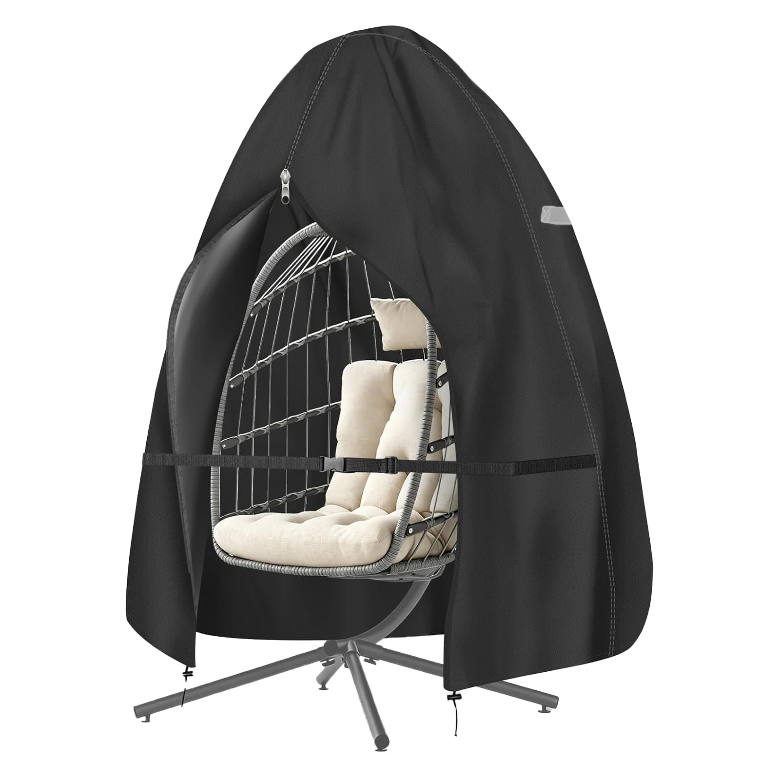 Egg Chair Cover Waterproof - Upgraded Garden Hanging Chair Cover for Single Seat, Windproof & Anti-UV, 190x115cm
