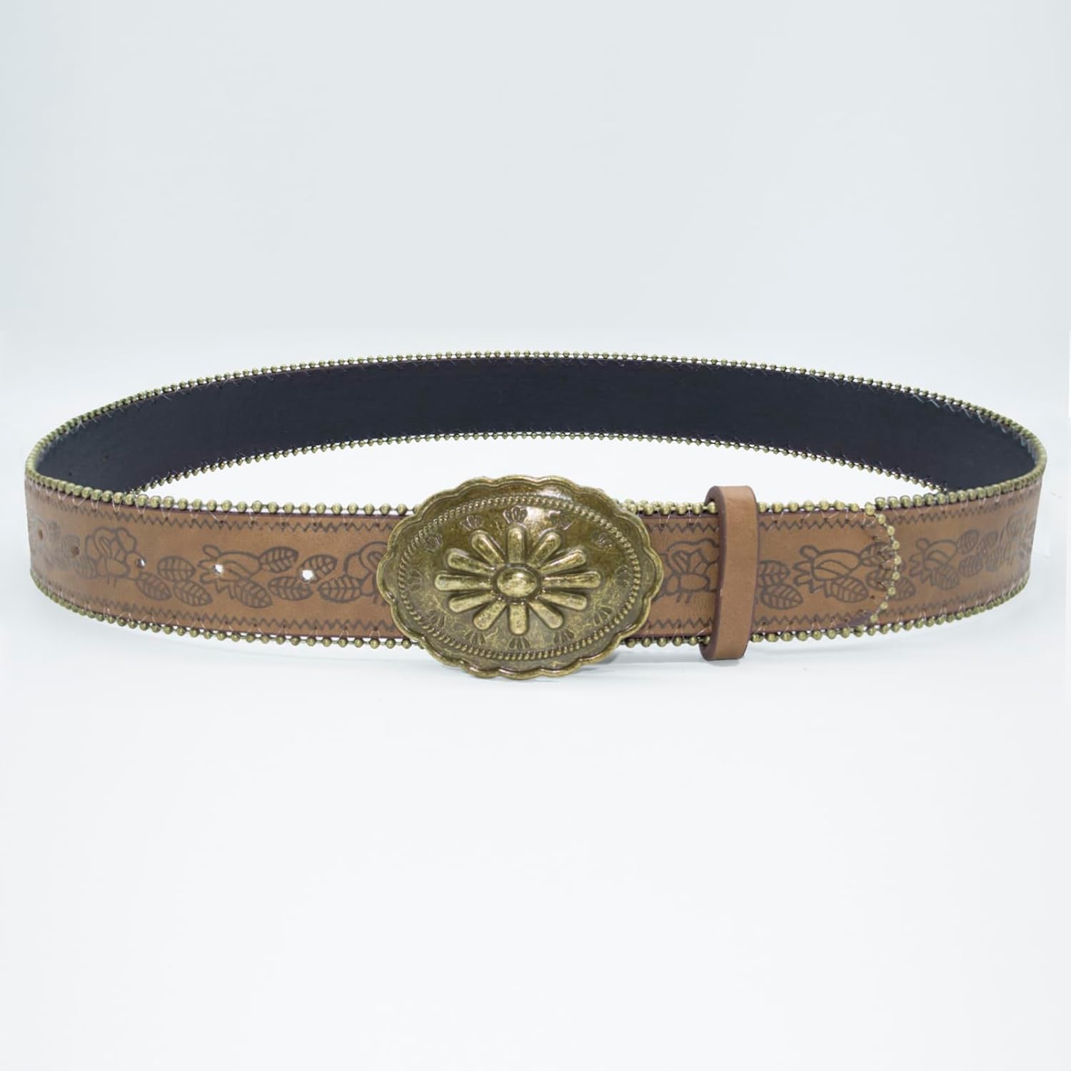 Western Belt for Women Cowgirl Cowboy PU Leather Belts for Jeans, Floral Embossed Vintage Buckle - Image 6