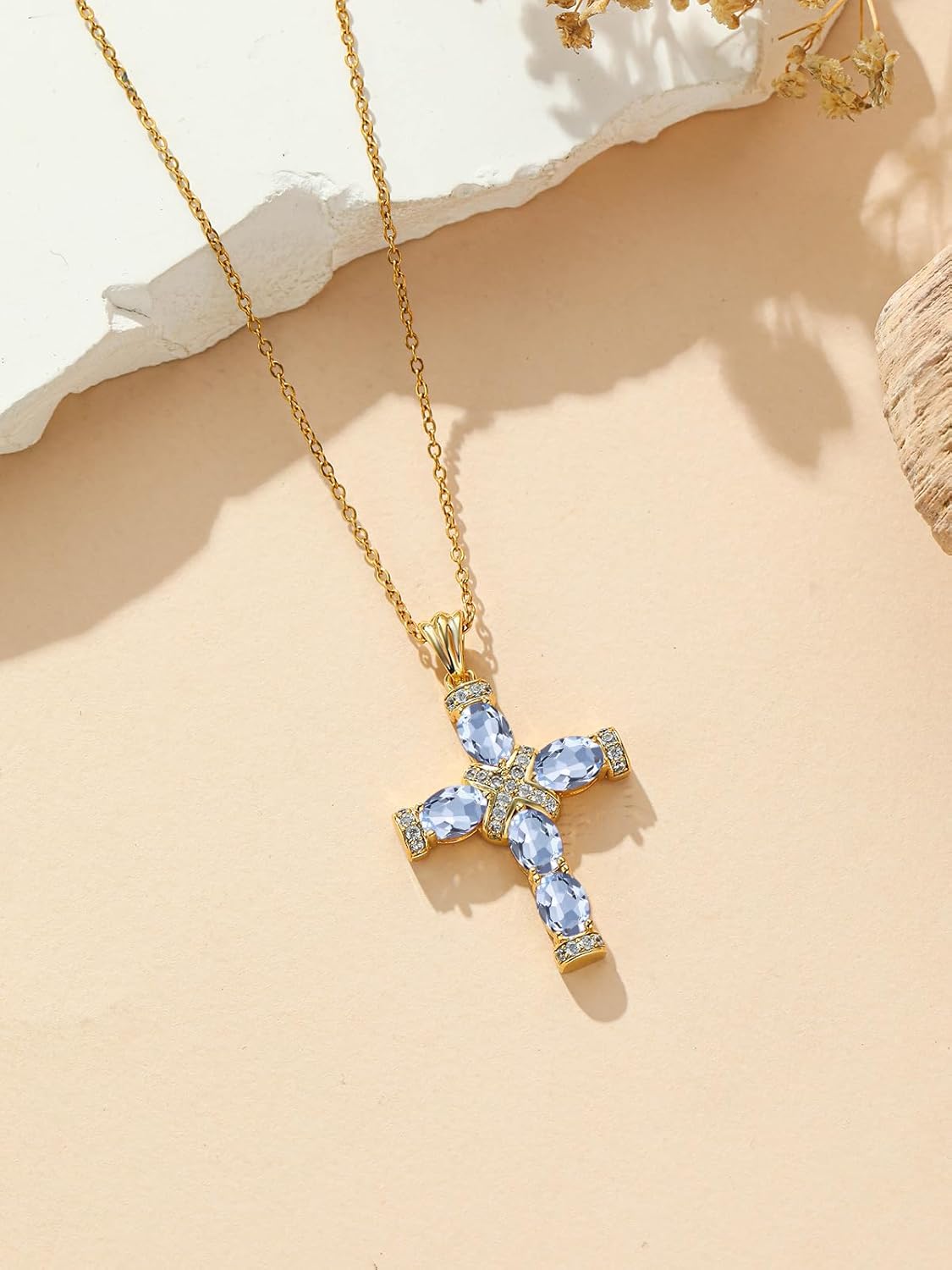 Cross Birthstone Necklace for Women 14K Gold Anniversary Birthday Gifts First Communion Jewelry Confirmation Gifts You Are My Faith
