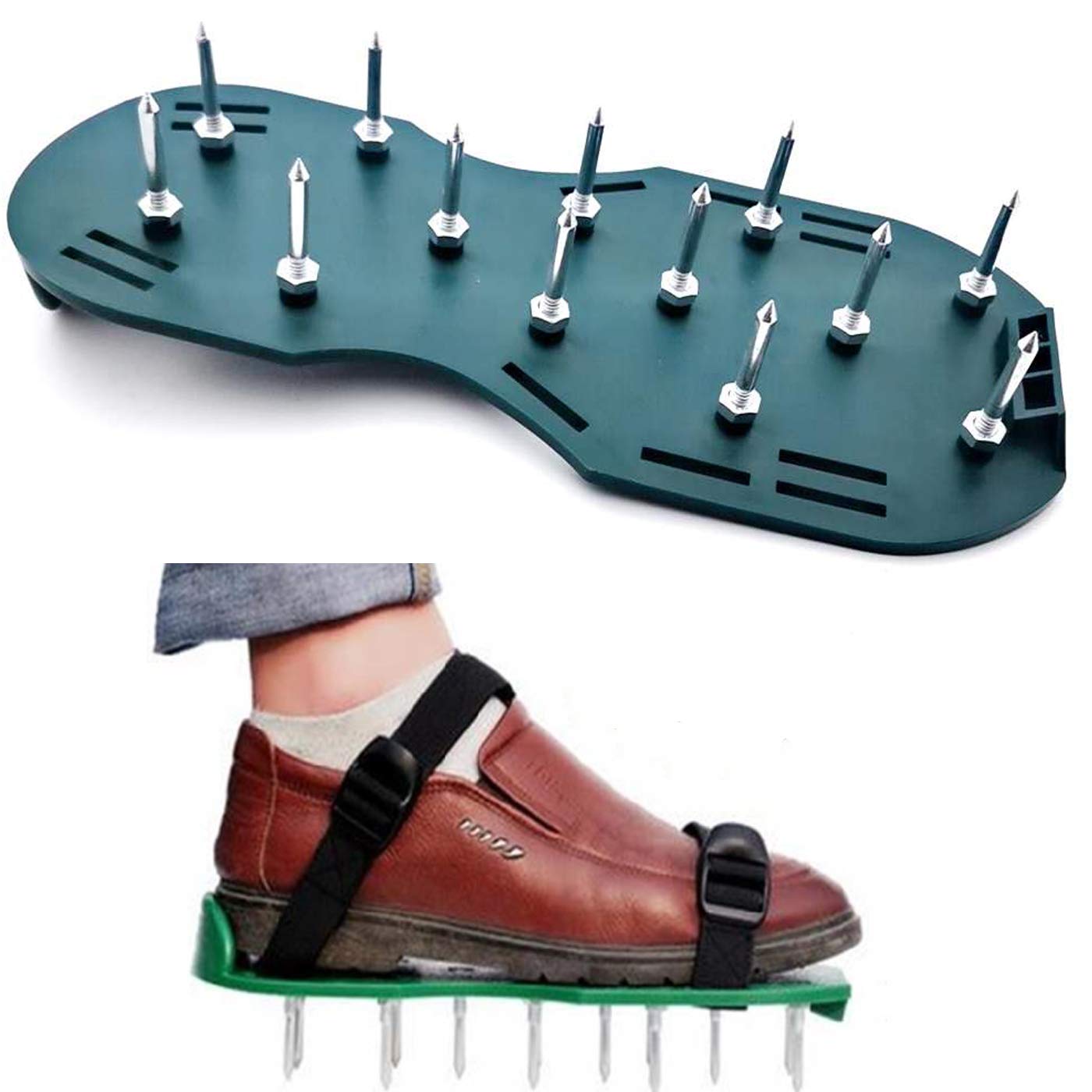 Markeny Rasenbelüfter-Schuhe, Spikes, ideal einfach zu montieren, strapazierfähig, 4 verstellbare Riemen, Yard Rasen-Boden-Sandalen, Grün (1 Paar)