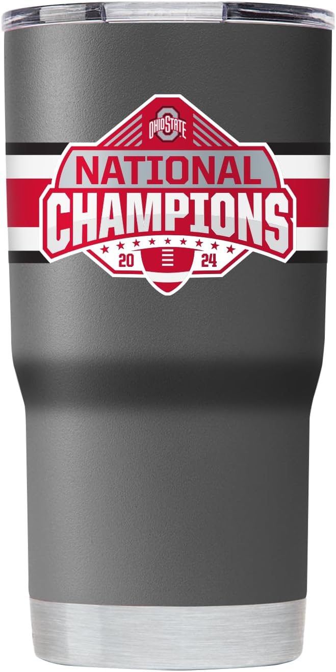 Gametime Sidekicks Ohio State 20oz Grey Tumbler - Officially Licensed, 18/8 Stainless Steel, Double-walled, Vacuum-insulated, UV LED Printed Logos - 2024 Football National Champions