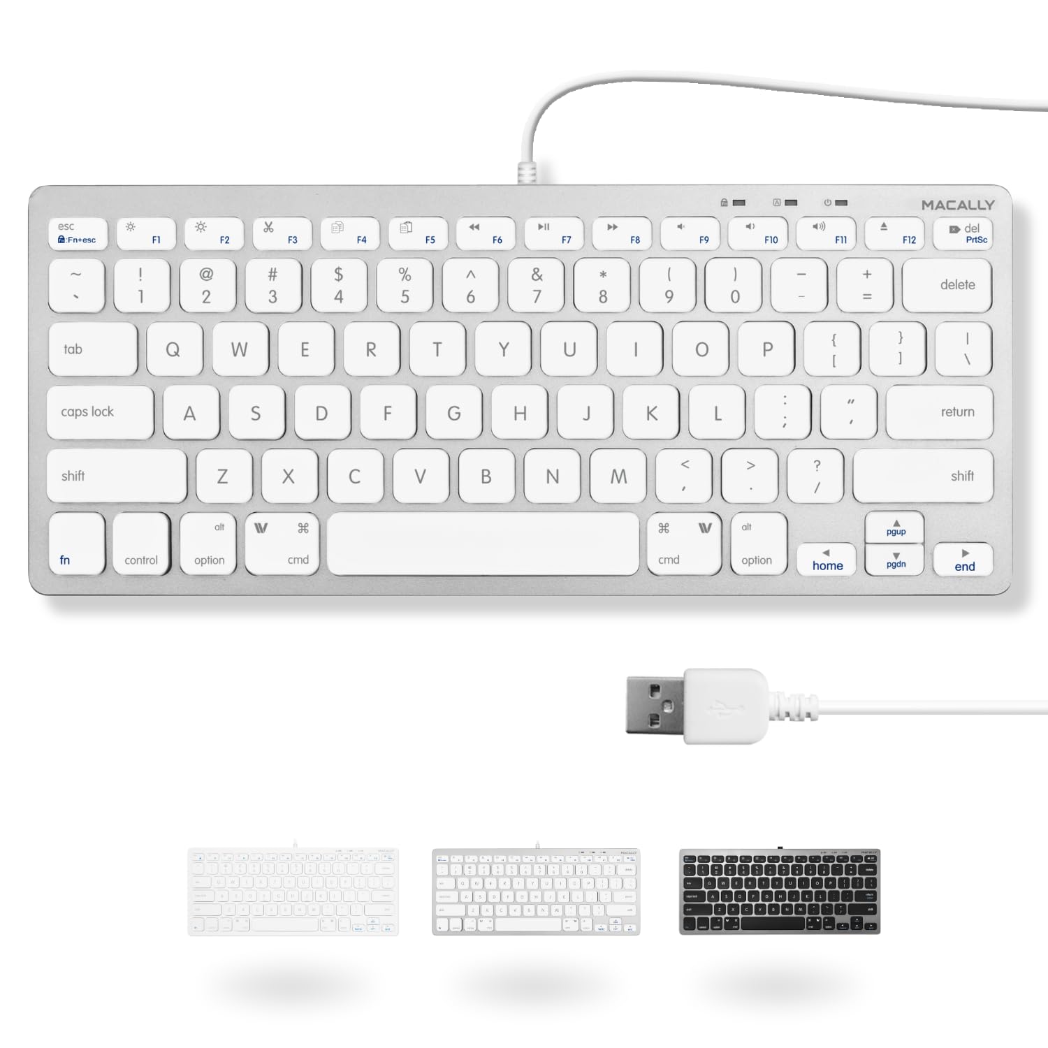 Macally SLIMKEYCA, kompaktowa klawiatura USB-A do Mac, układ nasadki klawiszy US QWERTY