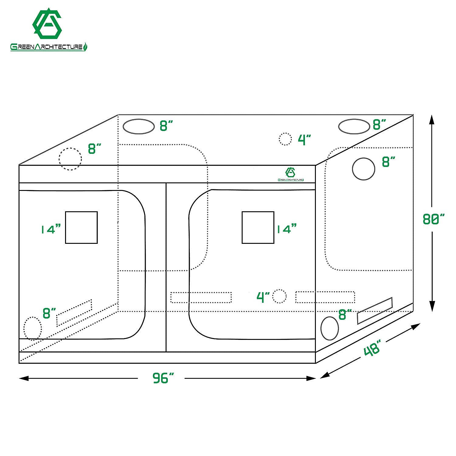 GA Grow Tent Reflective Mylar Hydroponic Grow Tent with Observation Window and Waterproof Floor Tray for Indoor Plant Growing (96x48x80)