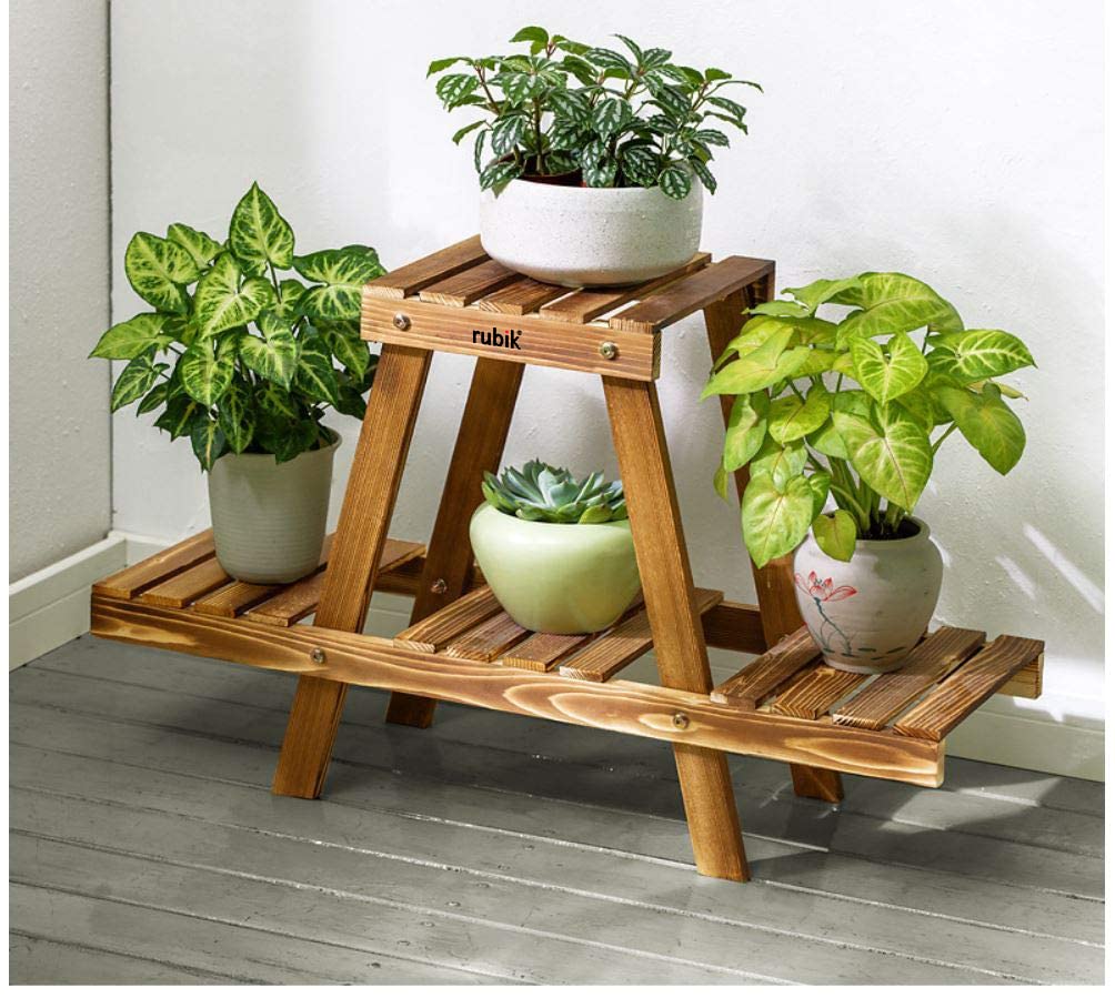 Rubik Flower Pots Stand Wooden Plant Stand for Indoor Outdoor Balcony Living Room Home Décor (75x26x45cm)