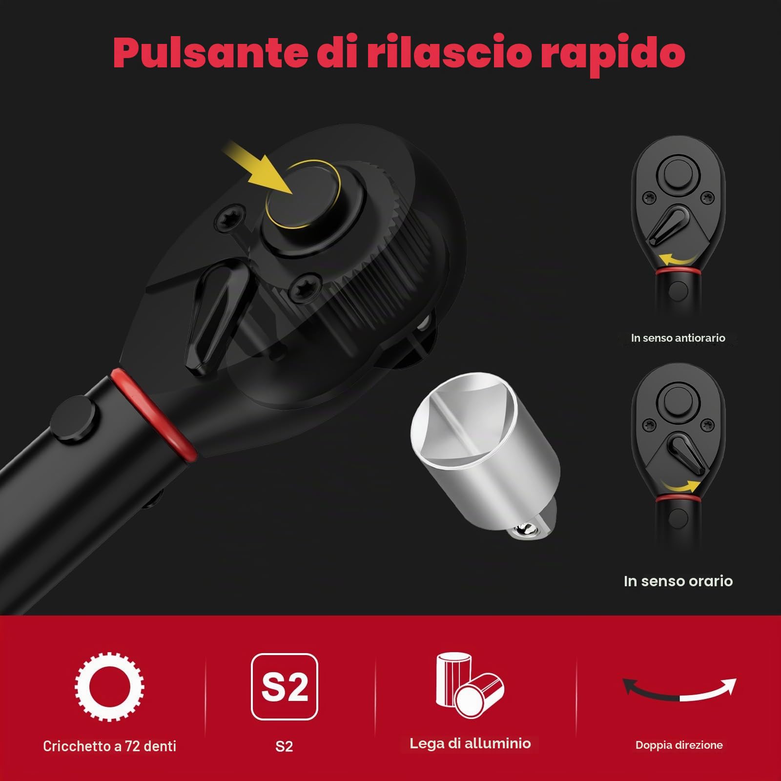 VANPO Chiave Dinamometrica 5-60Nm 3/8" 72 Denti Set 3 Pezzi con Barra Prolunga 125mm e Adattatore