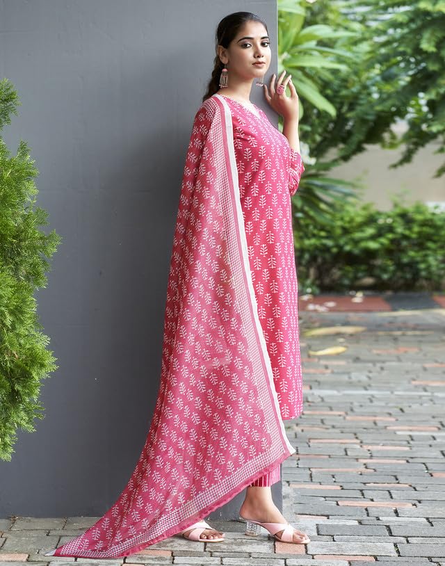 Image of SIRIL Women's Rayon Blend Floral Printed Straight Kurta Pant with Dupatta Set