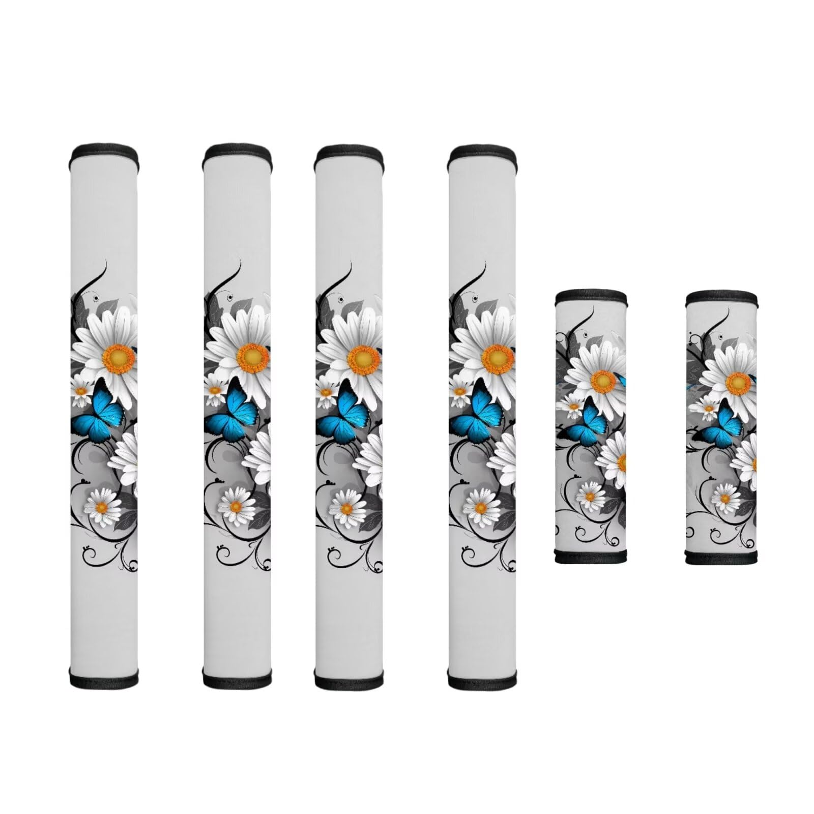 Refrigerator Door Handle Covers Set of 6 Protective Waterproof Kitchen Electrical Appliance Decor Handles for Fridge, Microwave, Oven, Kitchen Cabinet, Daisy Butterfly Gray