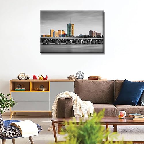Miniatura 5 de Tulsa Oklahoma Skyline - Póster de pared en blanco y negro con diseño de paisaje urbano de noche en el centro de la ciudad, impresiones en lienzo, 1