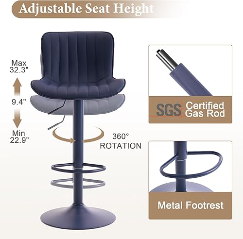 Miniatura 5 de YOUNUOKE Juego de 2 taburetes de bar, taburetes de bar de altura de mostrador para isla de cocina, modernas sillas de bar giratorias ajustables