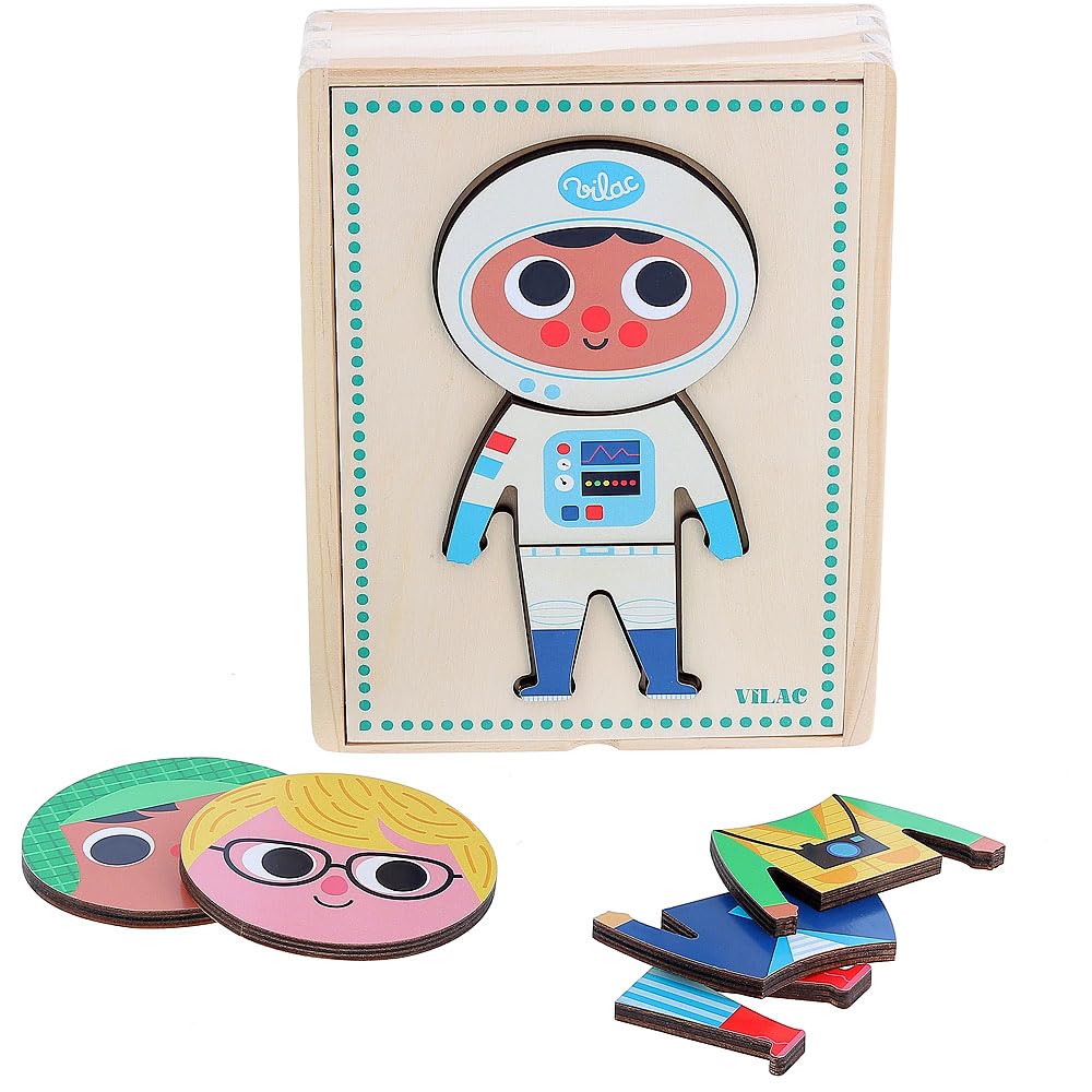 Vilac - Jules Moody Wooden Puzzle, Wooden Jigsaw, Montessori Kids Games, Educational Childrens Toys, Educational Puzzle, Fashion Game - Image 2
