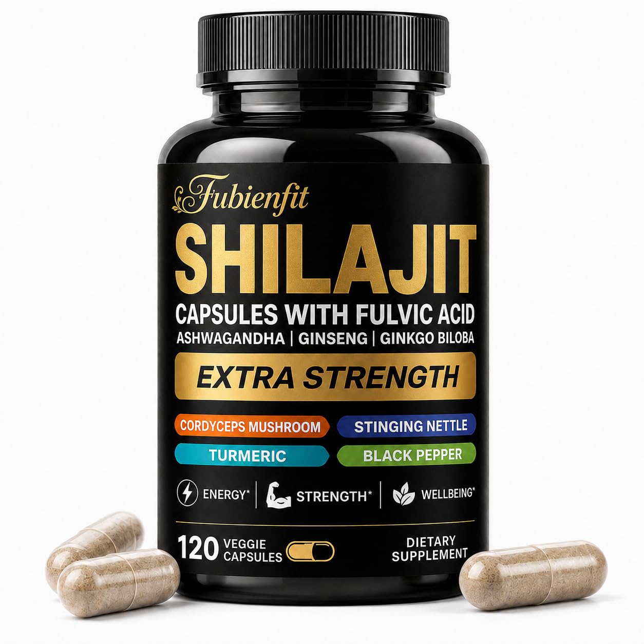 Shilajit Capsules with Fulvic Acid and 8 Herbal Extracts, 120 Count