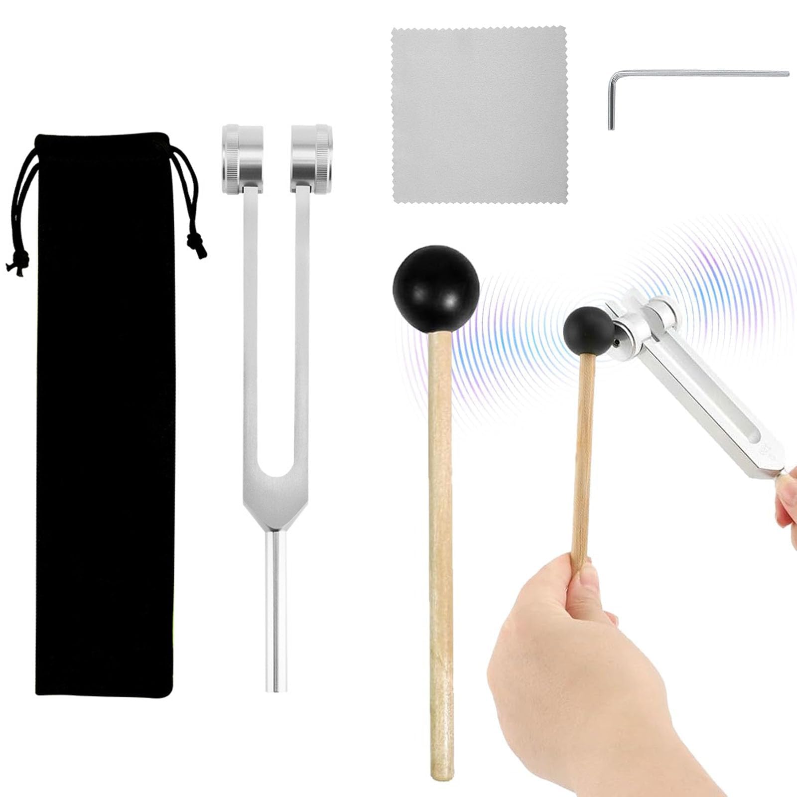 Diapasón estándar de 128 Hz, 128 Hz, con martillo de silicona y bolsa, para reparación del ADN, curación, terapia de sonido, aleación de aluminio, diapasón de diagnóstico, para diagnóstico de bola de