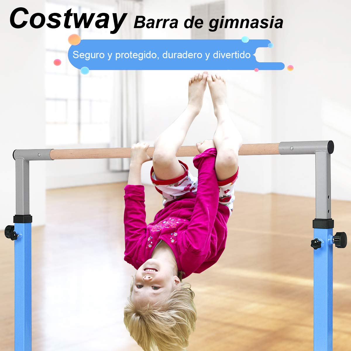 COSTWAY Barra Horizontal de Gimnasia para Niños Barra para Entrenamiento Altura Ajustable Carga hasta100kg