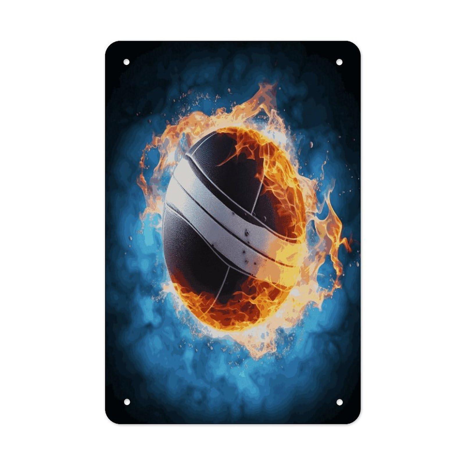Btcowzrv Style Ice And Fire Volleyball Metal Tin Sign Wall Decor Hanging Plaque
