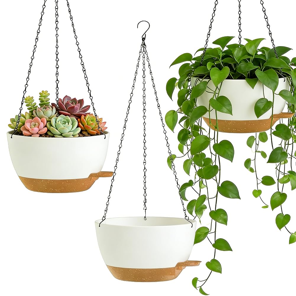 FARYODI Jardinières suspendues auto-arrosantes, 3 pièces, blanches | Pot de fleurs suspendu 25 cm, avec drainage pour balcon, salon, cuisine, jardin